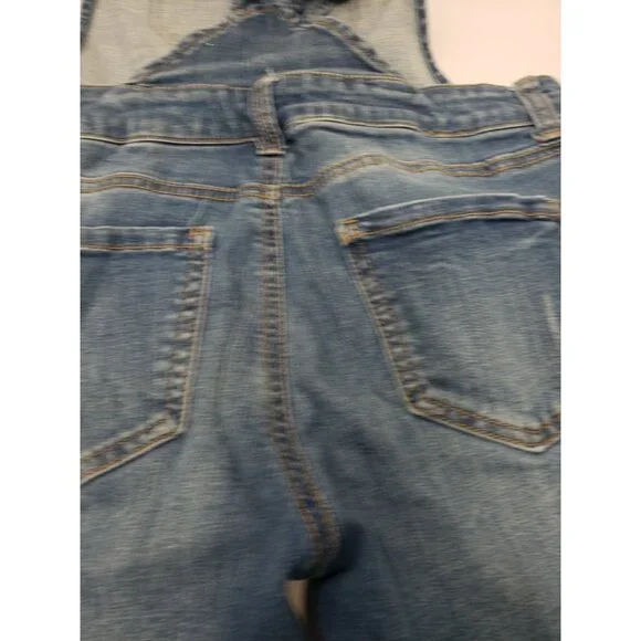 WAX JEAN Basic Denim Women's Distressed Blue Overalls 6 Pockets Size Medium - Picture 14 of 16